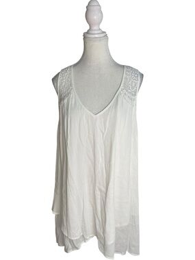Karen Kane V-Neck Sleeveless Lace Yoke Tank Top White